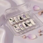 Black Cat Press On Nails – Purple Floral Butterfly Gothic Nail Set, Handmade Luxury Press Ons - Image 2