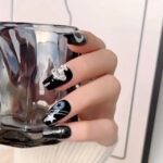 Cosmic Stardust Press On Nails, Navy Black Fake Nails, Handmade Celestial Nail Set, Moon Star Planet Nail Art, Glossy Short Nails - Image 8