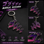 JoJo Inspired Acrylic Keychain – Anime Manga Keyring Charm, Purple Transparent Acrylic Pendant, Cute Otaku Gift - Image 3