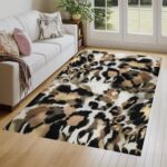 Beige and black leopard print rug, washable and non-slip carpet, modern cheetah print home decor. - Image 4