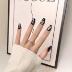 Cosmic Stardust Press On Nails, Navy Black Fake Nails, Handmade Celestial Nail Set, Moon Star Planet Nail Art, Glossy Short Nails - Image 7