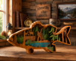Rustic Wooden Bass Wall Art, Layered Fishing Lake Scene Decor, Handmade Fisherman Gift, Cabin Woodland Wall Hanging, Nature Wood Sign - Image 2