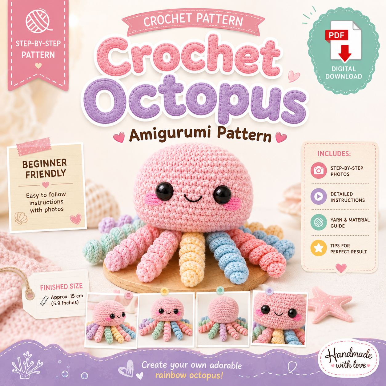 553a2bf0-09c2-4691-8dd3-48f345bedae0 Crochet Octopus Pattern, Cute Octopus Amigurumi Pattern, Sea Animal Plush, Digital PDF Pattern - Image 1