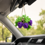 Grape Basket Car Hanging Crochet Pattern PDF, Rearview Mirror Charm, Fruit Car Decor, Amigurumi Car Accessory - Image 6