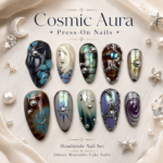Cosmic Aura Press On Nails, Celestial Galaxy Fake Nails, Handmade Blue Purple Nail Set, Silver Star Moon Nail Art, Reusable Almond Nails