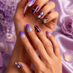 Reze Inspired Press On Nails, Purple Anime Girl Fake Nails, Lavender Floral Nail Set, Handmade Glossy Ombre Nails, Reusable Short Nails - Image 2