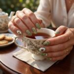 Bee Daisy Press On Nails Set | Olive Green Floral Nail Art | Bumble Bee & Wildflower Garden Press On Nails | Cottagecore Spring Almond Nails - Image 4