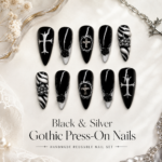 Vivienne Saturn Press On Nails | Luxury Dark Blue Cat Eye Nails | Celestial Star Moon Fake Nails | Punk Grunge Goth False Nails Glue On (Copy)