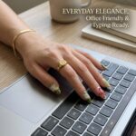 Handmade 3D Floral Press On Nails | Luxury Pink-Green Japanese Acrylic Nails | Custom Reusable Fake Nails | Bridal & Daily Wear Manicure - Image 7