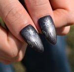 Midnight Silver Cat Eye Press-On Nails, Black Chrome Magnetic Fake Nails, Elegant Almond Nail Set, Reusable Handmade Nails - Image 6