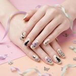 Black Cat Press On Nails – Purple Floral Butterfly Gothic Nail Set, Handmade Luxury Press Ons - Image 4