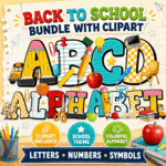 Back to School Alphabet Font Bundle, School Clipart Letters Numbers Symbols, Teacher Classroom PNG SVG TTF OTF EPS