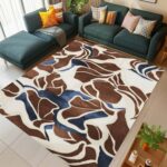 Abstract Wavy Area Rug, Modern Organic Swirl Carpet, Washable Non-Slip Living Room Decor
