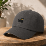 Black Cat Embroidered Dad Hat, Premium Cotton Baseball Cap - Image 8