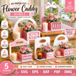Flower Box Stand Bundle SVG, Laser Cut Flower Box Template, Wooden Stand SVG Files, Glowforge Cricut DXF, Gift Box Pattern