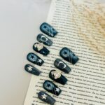 Cosmic Stardust Press On Nails, Navy Black Fake Nails, Handmade Celestial Nail Set, Moon Star Planet Nail Art, Glossy Short Nails - Image 3