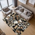 Beige and black leopard print rug, washable and non-slip carpet, modern cheetah print home decor. - Image 5