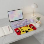 Cute Honey Bear Tufted Keyboard Rug, Handmade Fluffy Desk Mat, Kawaii Desk Decor Rug, Soft Tufting Mouse Pad Carpet, Gift for Gamers