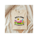 Rise & Shine It’s a Beautiful Day Shirt, Cute Caterpillar Graphic Tee, Funny Aesthetic T-Shirt, Gift for Her, Happy Positive Vibes Shirt