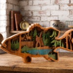 Rustic Wooden Bass Wall Art, Layered Fishing Lake Scene Decor, Handmade Fisherman Gift, Cabin Woodland Wall Hanging, Nature Wood Sign