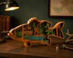 Rustic Wooden Bass Wall Art, Layered Fishing Lake Scene Decor, Handmade Fisherman Gift, Cabin Woodland Wall Hanging, Nature Wood Sign - Image 4