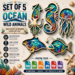 5 Ocean Animals Bundle 3D Multilayer Laser Cut File | Sea Life Wooden Decor for Glowforge Xtool Cricut CNC | Svg Dxf Eps Pdf Png