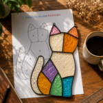 Cat Stained Glass Pattern SVG PNG PDF, Tiffany Style Cat Suncatcher Template, Printable Glass Art Pattern, DIY Handmade Window Hanging - Image 3