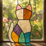 Cat Stained Glass Pattern SVG PNG PDF, Tiffany Style Cat Suncatcher Template, Printable Glass Art Pattern, DIY Handmade Window Hanging - Image 4