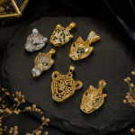 Hip Hop Copper Plated Real Gold Personality Leopard Tiger Lion Head Pendant Accessories Clavicle Chain Pendant Earrings Stud Accessories