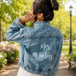 Custom Bridal Denim Jacket, Mrs Jacket Personalized, Wedding Outfit Bride, Pearl Jean Jacket, Unique Bride Gift Idea