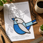 **Blue Bird Stained Glass Pattern PDF, Printable Bird Suncatcher Template, Tiffany Style Glass Art Design, DIY Window Hanging Digital Download** - Image 4