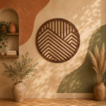 3D Wood Mountains Wall Art, Geometric Round Wooden Artwork, Circle Mountain Decor, Rustic Home Sign, Housewarming Gift