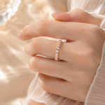 Right-Hand Ring with Seven Princess-Cut Moissanite Stones in Rose Gold, Fashionable Ring, Versatile Ring, Closed Band for Women