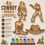 4x Cowboy Bundle 3D Multilayer Laser Cut File | Western Wooden Decor for Glowforge Xtool Cricut CNC | Svg Dxf Eps Png