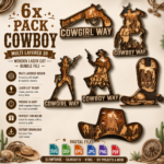 6x Cowboy Bundle 3D Multilayer Laser Cut File | Wild West Wooden Decor for Glowforge Xtool Cricut CNC | Svg Dxf Eps Png