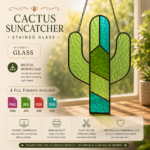Cactus Stained Glass Pattern SVG | Desert Suncatcher Template | Printable Glass Art Design | DIY Tiffany Style Decor Download