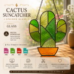Cactus Stained Glass Suncatcher Pattern, Tiffany Glass, Digital Download, Boho Window Hanging Decor Gift Idea