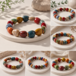 Colorful Handmade Ceramic Bead Bracelet – Boho Stretch Jewelry