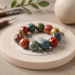 Colorful Handmade Ceramic Bead Bracelet – Boho Stretch Jewelry - Image 3