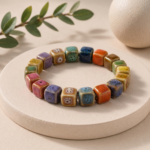 Colorful Handmade Ceramic Bead Bracelet – Boho Stretch Jewelry - Image 4