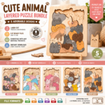 Wooden Animal Puzzle SVG Bundle, Laser Cut Puzzle Files for Kids, Glowforge Cricut CNC DXF EPS PNG Templates
