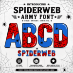 Spiderweb Army Font OTF, Halloween Spider Web Alphabet, Spooky Bold Display Font, Red Blue Letter Font for Crafts