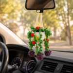 Pinecone Hanging Basket Crochet Pattern, Car Hanging Ornament PDF, Rear View Mirror Decor, Christmas Car Charm - Image 3
