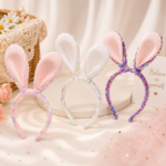 Cute Bunny Ears Headband Set, Pink White Purple Easter Bunny Headbands, Sparkly Sequin Rabbit Ears, Kawaii Bunny Costume Accessory for Girls
