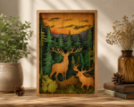 Rustic Deer Forest Layered Wood Wall Art, Handmade Woodland Shadow Box, Cabin Lodge Decor, Nature Lover Gift, Hunting Gift for Dad