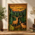 Rustic Deer Forest Layered Wood Wall Art, Handmade Woodland Shadow Box, Cabin Lodge Decor, Nature Lover Gift, Hunting Gift for Dad