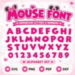 Mouse Font SVG PNG PDF DXF, Pink Alphabet Letters and Numbers, Cute Mouse Ear Font, Kids Party Craft Alphabet Set