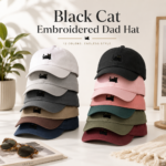 Black Cat Embroidered Dad Hat, Premium Cotton Baseball Cap