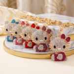 Hello Kitty Rhinestone Keychain, Cute Crystal Cat Keyring, Kawaii Bag Charm, Sparkly Cartoon Keychain Gift for Women Girls