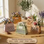 Floral Handbag Flower Box SVG Bundle | Laser Cut Gift Box Templates | 3D Flower Basket Files for Glowforge Cricut CNC